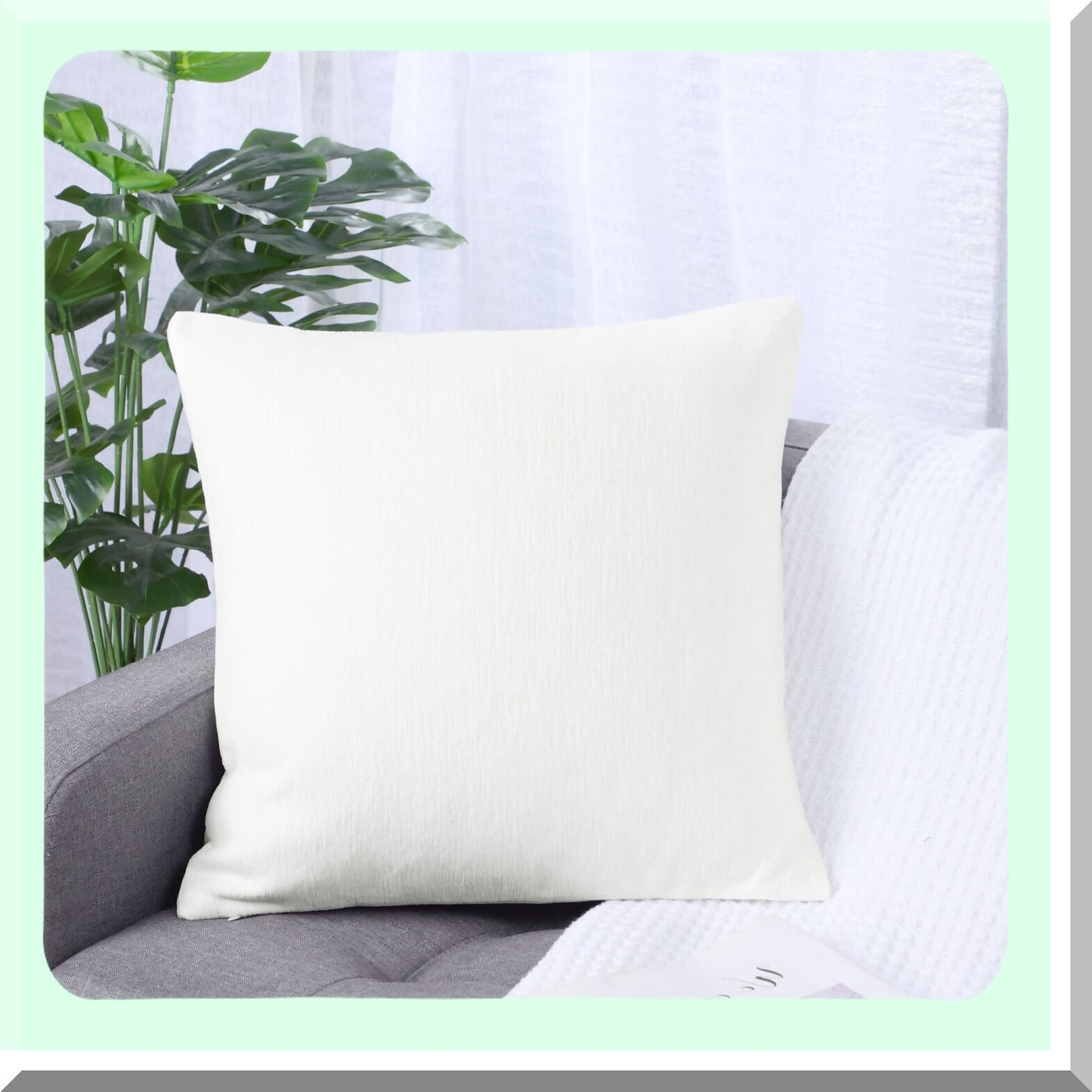 Water Repellent Chenille Throw Pillow Covers - Soft Decorative Cushion Covers for Sofa & Car - Cute Home Pillowcases - 16x16 Inch White Cozy Pillowcase