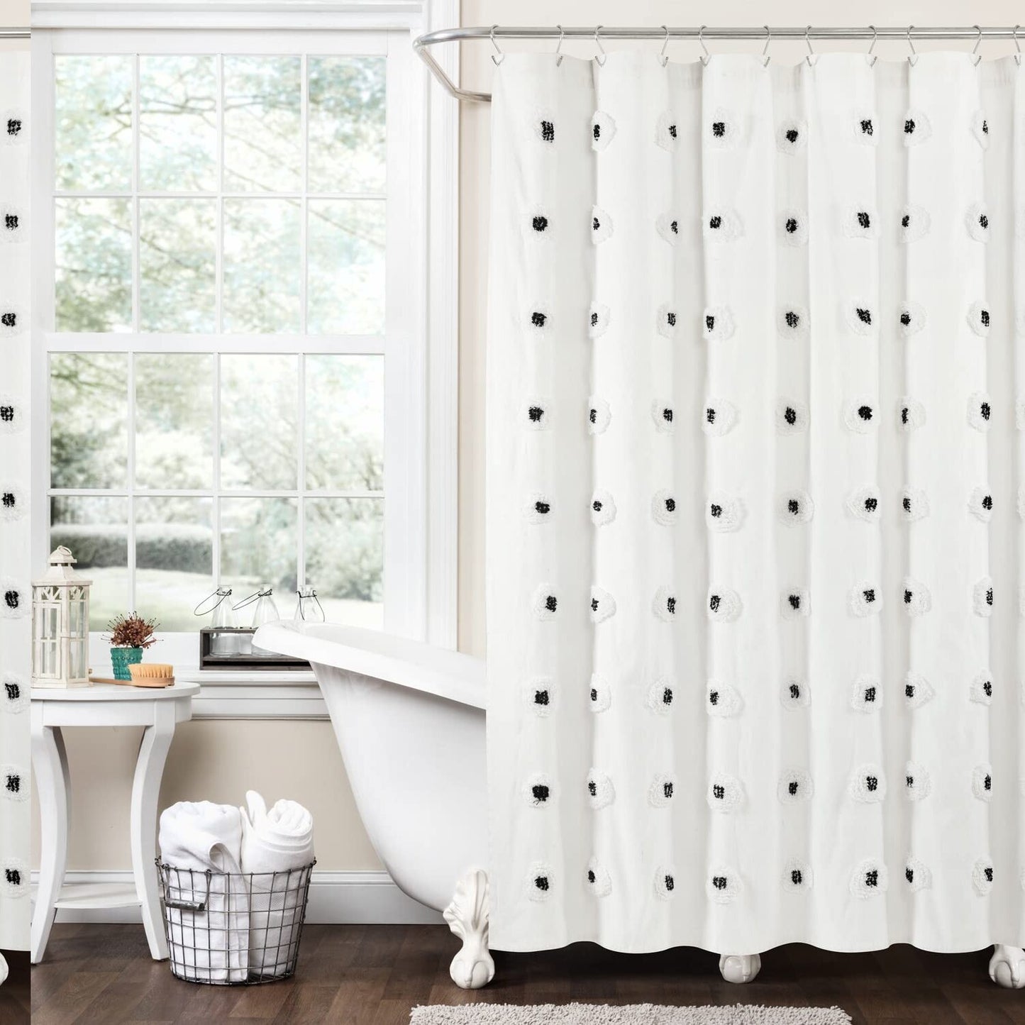 Boho Circle Tufted Yarn Dyed Shower Curtain 72x72 Black