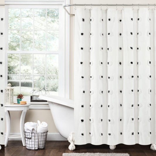Boho Circle Tufted Yarn Dyed Shower Curtain 72x72 Black