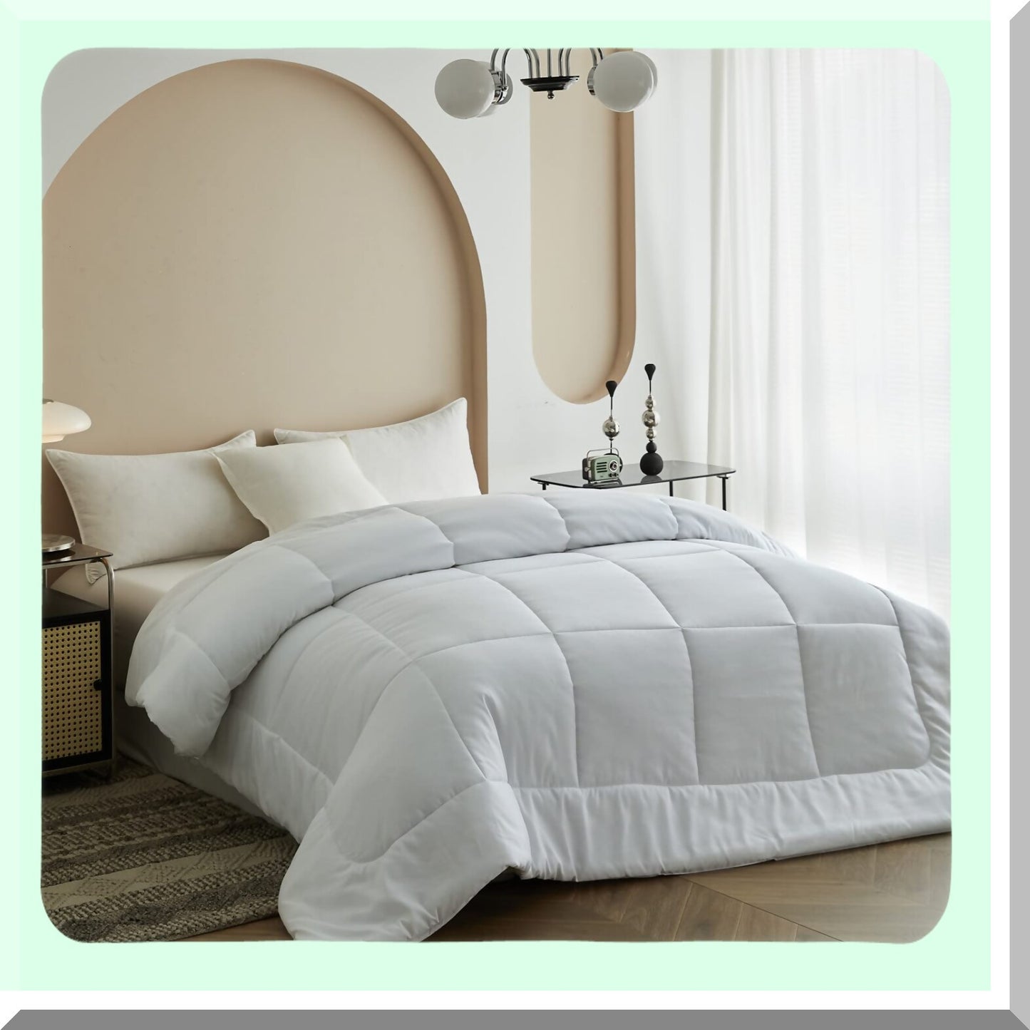 Luxury White Microfiber Queen Comforter - All Seasons Hotel Collection Duvet Insert with Corner Tabs & Box Stitched Fluffy Quilt - 88x92 Inches