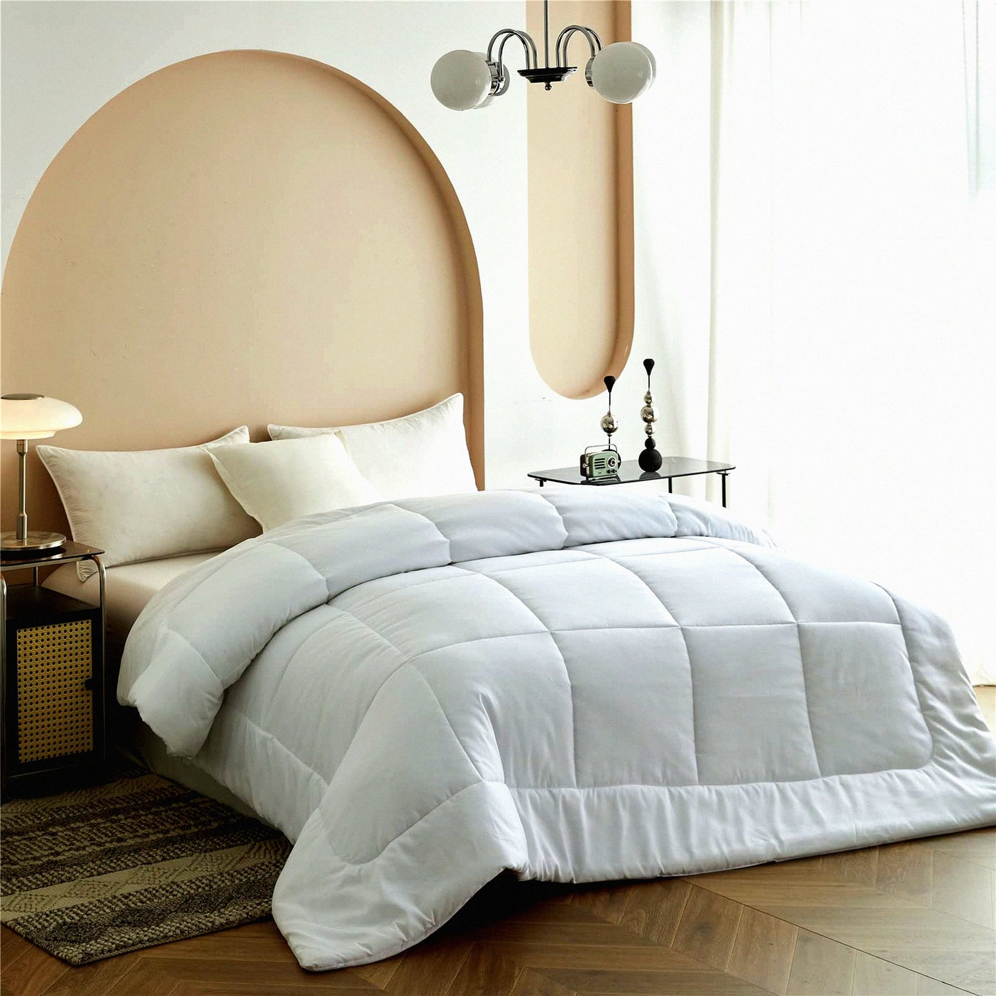 Luxury White Microfiber Queen Comforter - All Seasons Hotel Collection Duvet Insert with Corner Tabs & Box Stitched Fluffy Quilt - 88x92 Inches