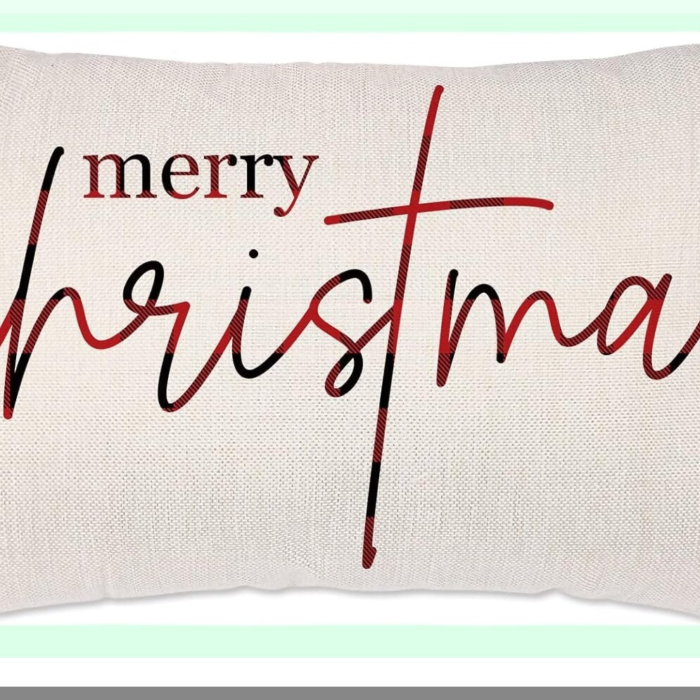 Winter Wonderland Lumbar Pillow Cover - Farmhouse Holiday Decorative Cushion Case for Couch Sofa Bed - Merry 12x20 Throw Pillow Cover