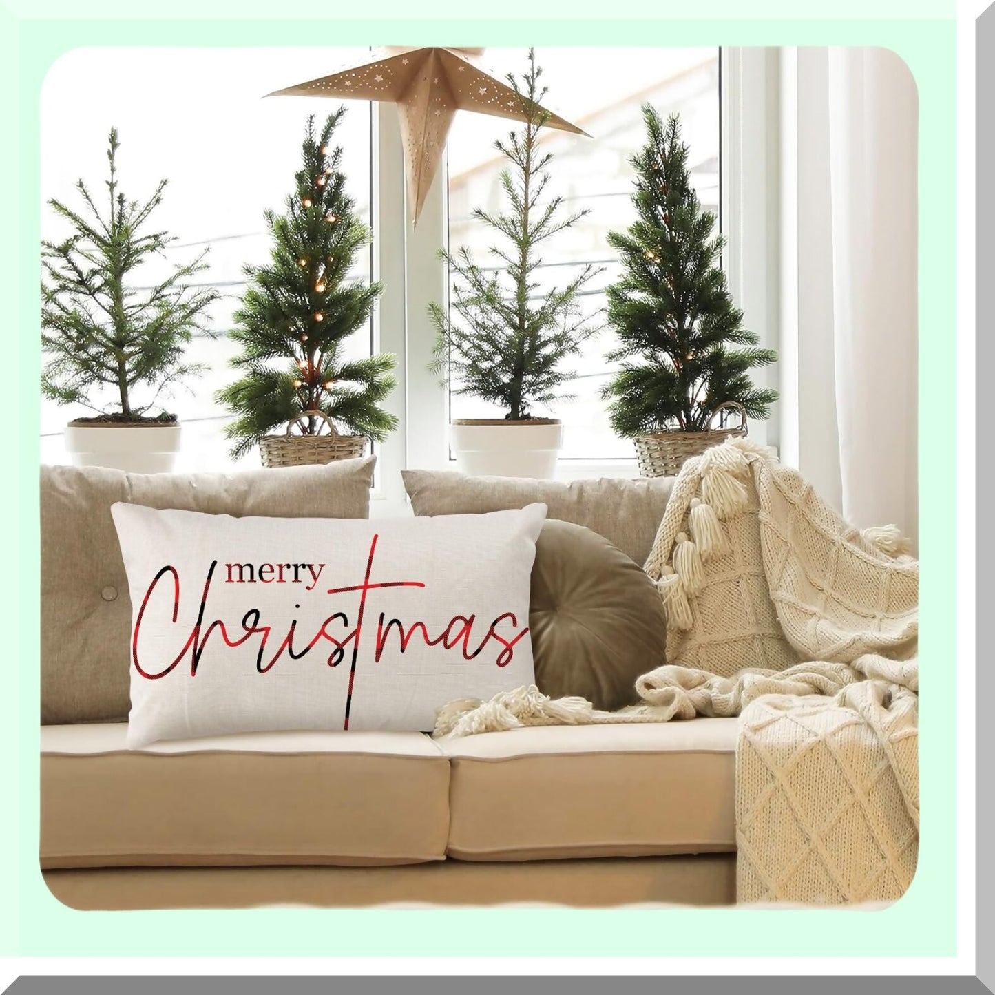 Winter Wonderland Lumbar Pillow Cover - Farmhouse Holiday Decorative Cushion Case for Couch Sofa Bed - Merry 12x20 Throw Pillow Cover