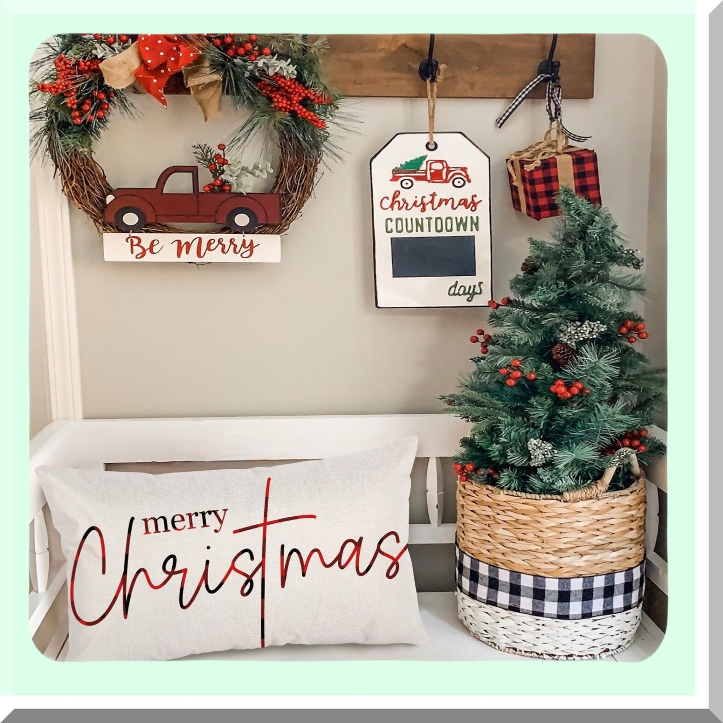 Winter Wonderland Lumbar Pillow Cover - Farmhouse Holiday Decorative Cushion Case for Couch Sofa Bed - Merry 12x20 Throw Pillow Cover