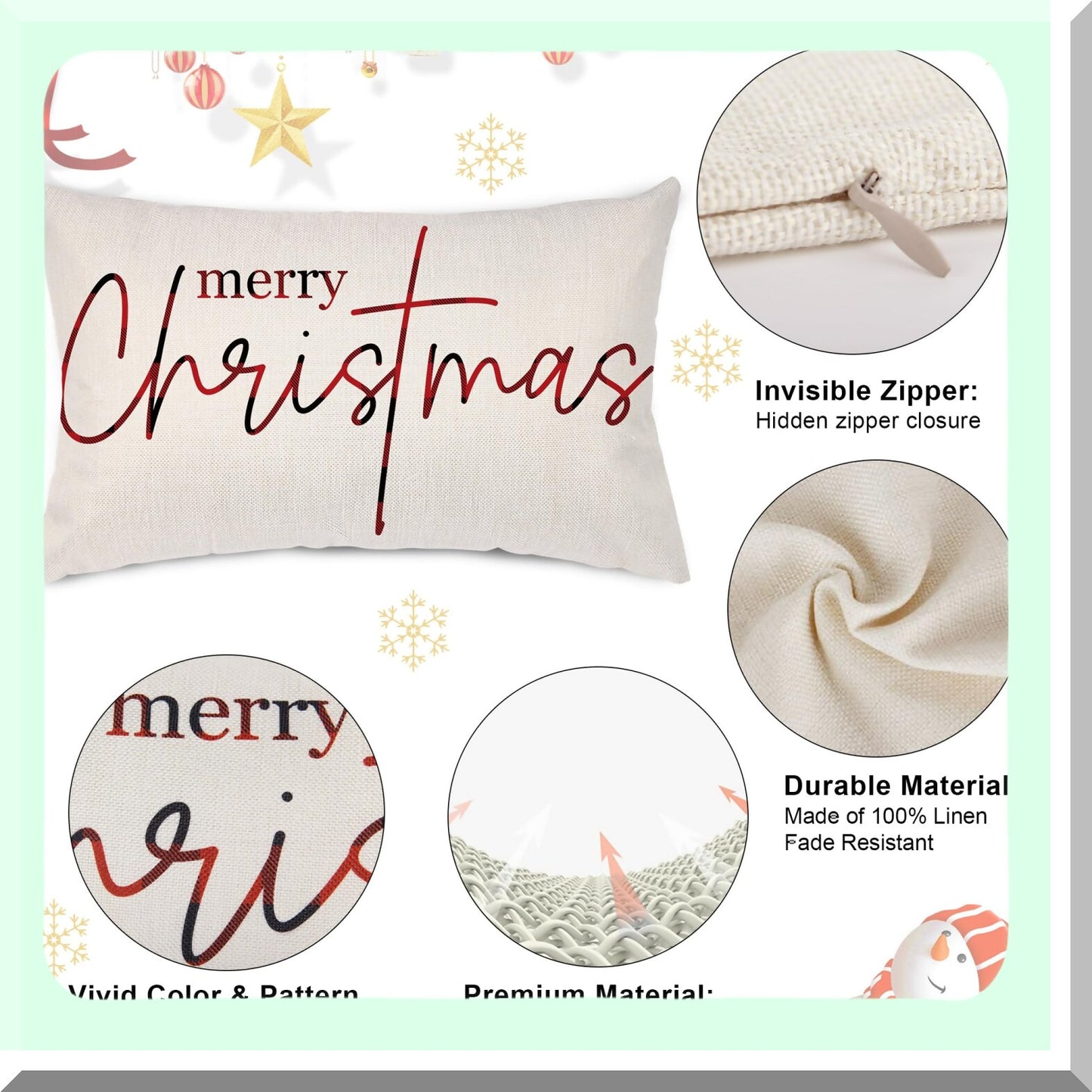 Winter Wonderland Lumbar Pillow Cover - Farmhouse Holiday Decorative Cushion Case for Couch Sofa Bed - Merry 12x20 Throw Pillow Cover