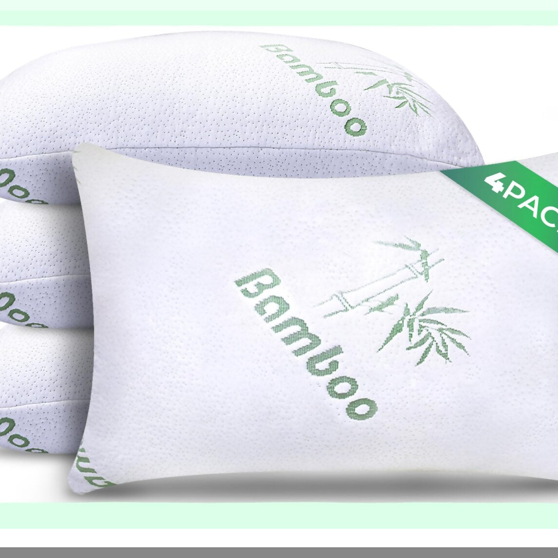 CoolDream Memory Foam Pillow Set - Queen Size 4 Pack | Cooling Bed Pillows for Back, Stomach, Side Sleepers | Firm & Comfy Shredded Memory Foam | Bamboo Derived Rayon | Sleep Better with CoolDream!