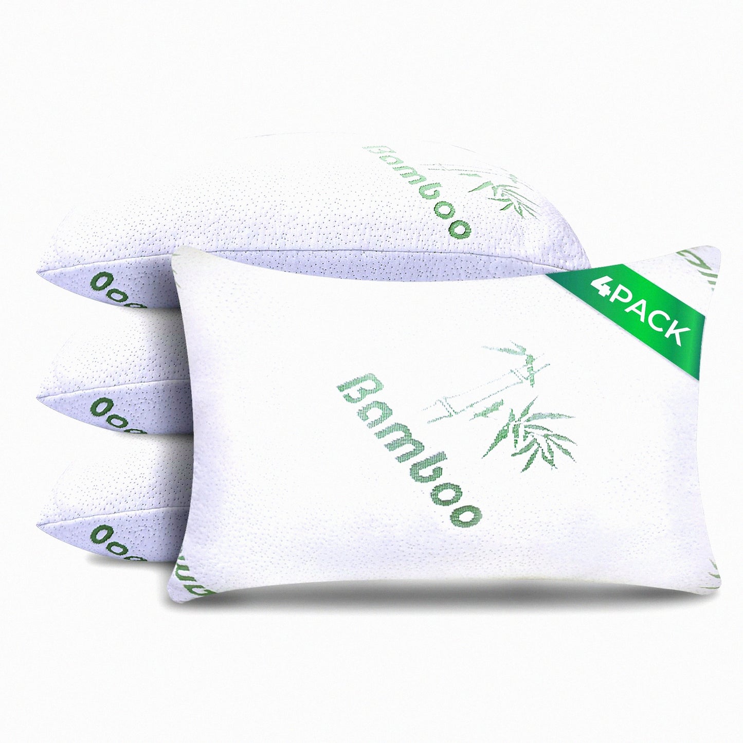 CoolDream Memory Foam Pillow Set - Queen Size 4 Pack | Cooling Bed Pillows for Back, Stomach, Side Sleepers | Firm & Comfy Shredded Memory Foam | Bamboo Derived Rayon | Sleep Better with CoolDream!