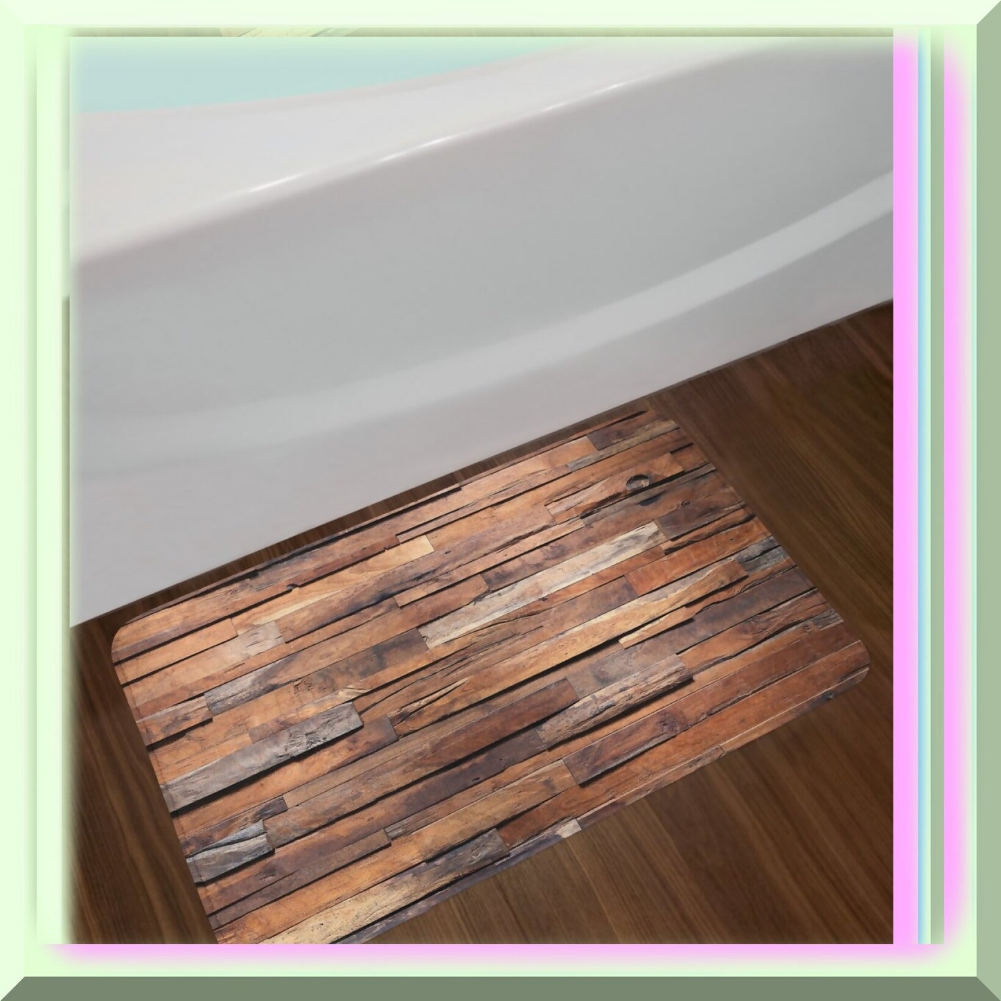 Wooden Print Bath Mat 30.2" x 20" Cinnamon Umber