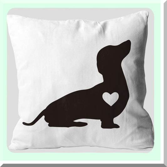 Dachshund Love Decor Pillow - Cute Dog Painting Gift for Pet Lover - 18x18 Flannel Sofa Cushion Cover - Heart Design Throw Pillow Case - 0015B