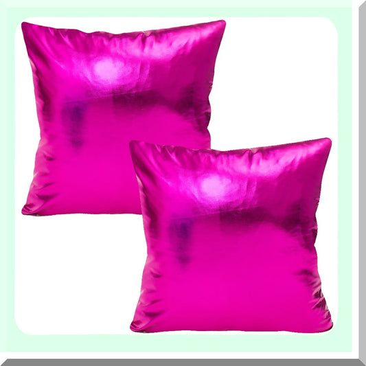Metallic Leather Party Pillow Covers - Set of 2 Hot Pink Square Throw Pillowcase Cushion Covers for Sofa and Couch - 18 x 18 Inches
