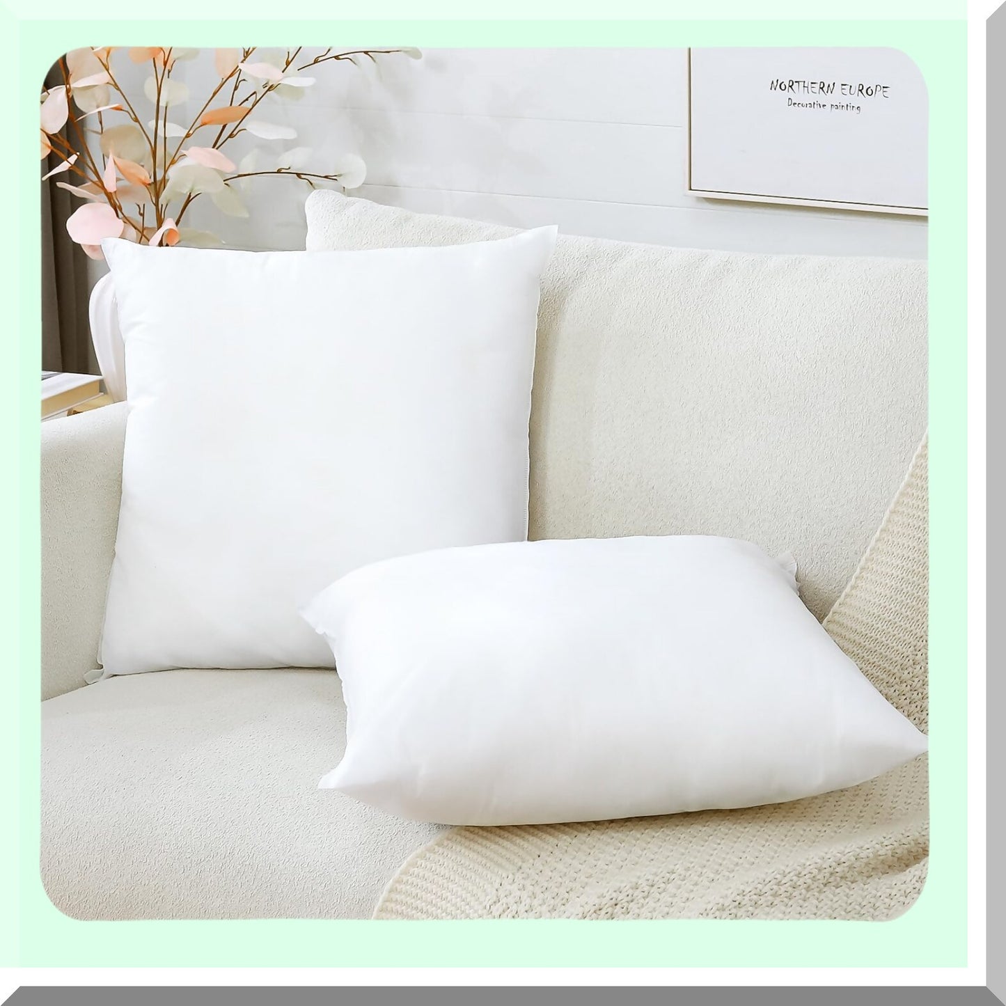 FluffLux 20x20 Pillow Inserts - Set of 2 Decorative Square Throw Pillow Forms for Sofa Bed Couch - Premium Fluffy Sham Stuffer - Indoor Living Room Décor
