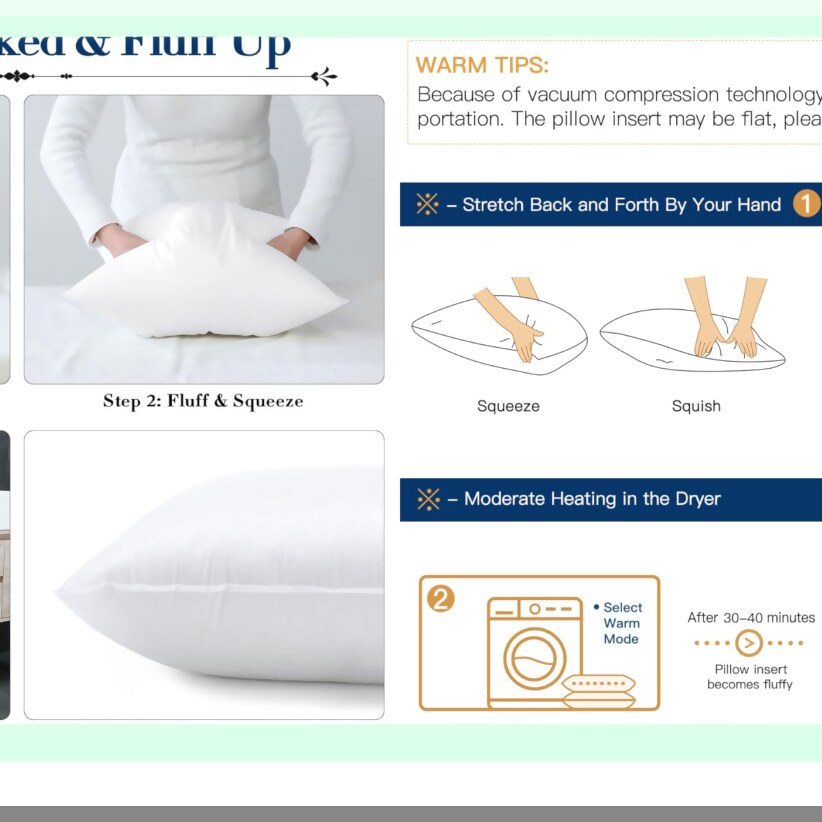 FluffLux 20x20 Pillow Inserts - Set of 2 Decorative Square Throw Pillow Forms for Sofa Bed Couch - Premium Fluffy Sham Stuffer - Indoor Living Room Décor