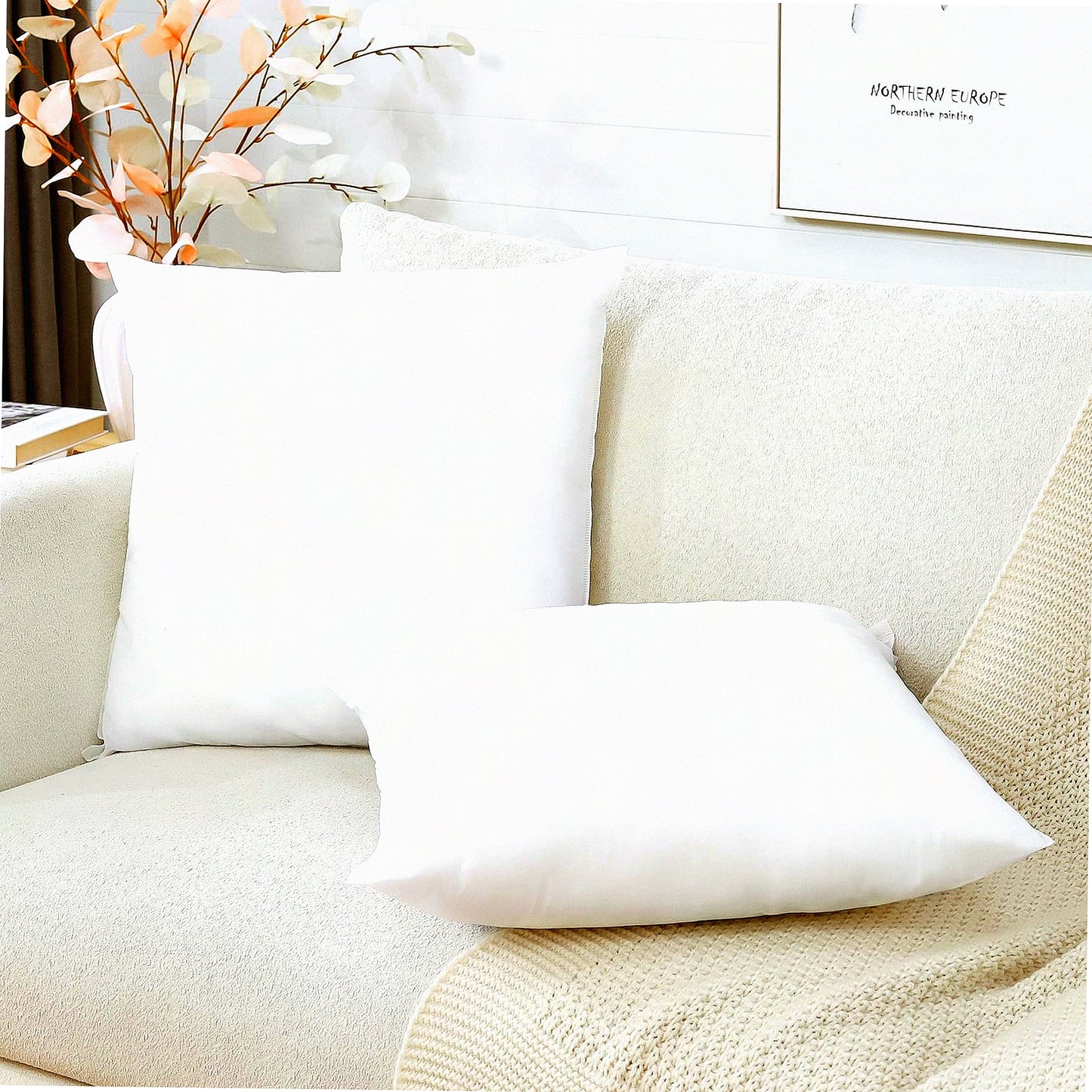 FluffLux 20x20 Pillow Inserts - Set of 2 Decorative Square Throw Pillow Forms for Sofa Bed Couch - Premium Fluffy Sham Stuffer - Indoor Living Room Décor