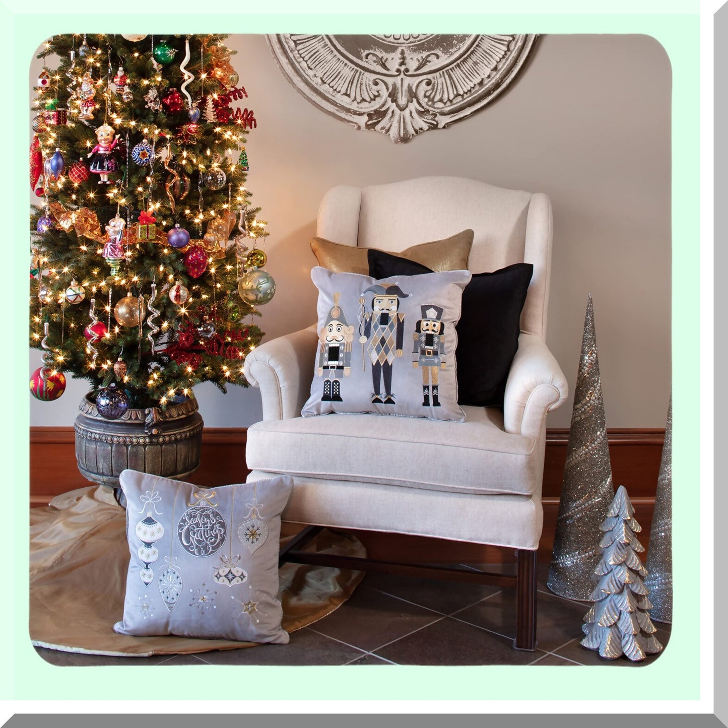 Luxury Velvet Decorative Pillow Cover - Soft Throw Cushion Case for Sofa, Couch, Bed - Elegant Home Decor Accent - 16.5 x 16.5 inches - Grey