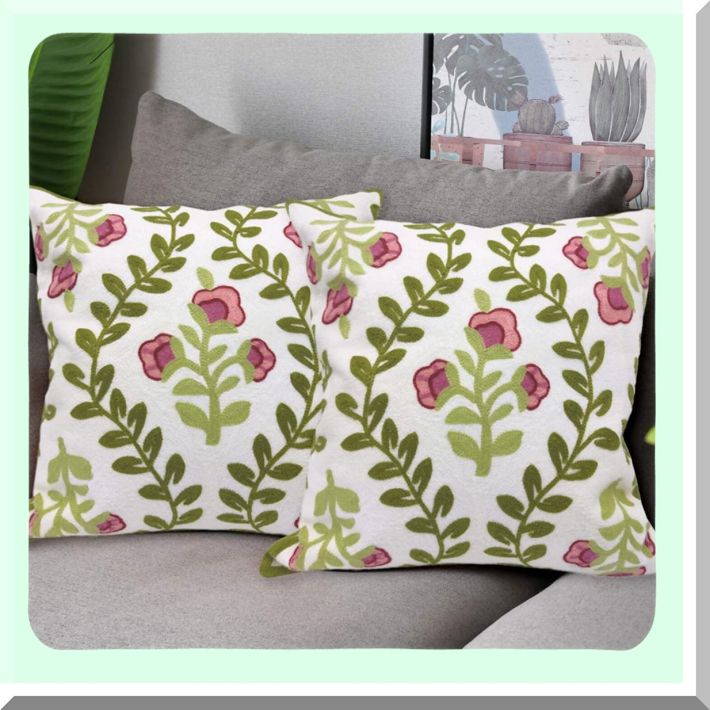 Luxury Rose Floral Embroidered Pillow Covers - Set of 2 | 18"x18" Decorative Cushion Cases for Sofa, Couch, Living Room, Bedroom - Pink Flower Knit Pattern Wedding Decor