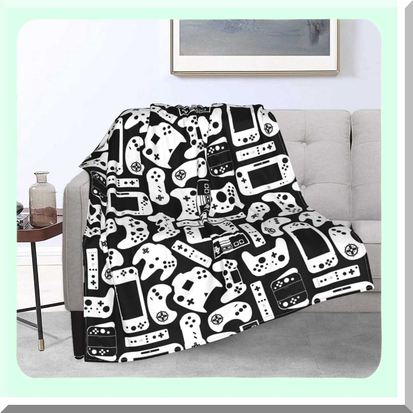 GameMaster Cozy Flannel Gaming Blanket - Soft Microfiber, Lightweight, Fluffy Fleece for Teens, Boys, Adults - Perfect for Sofa, Office, or Console Gaming - Black & White 50"x40""