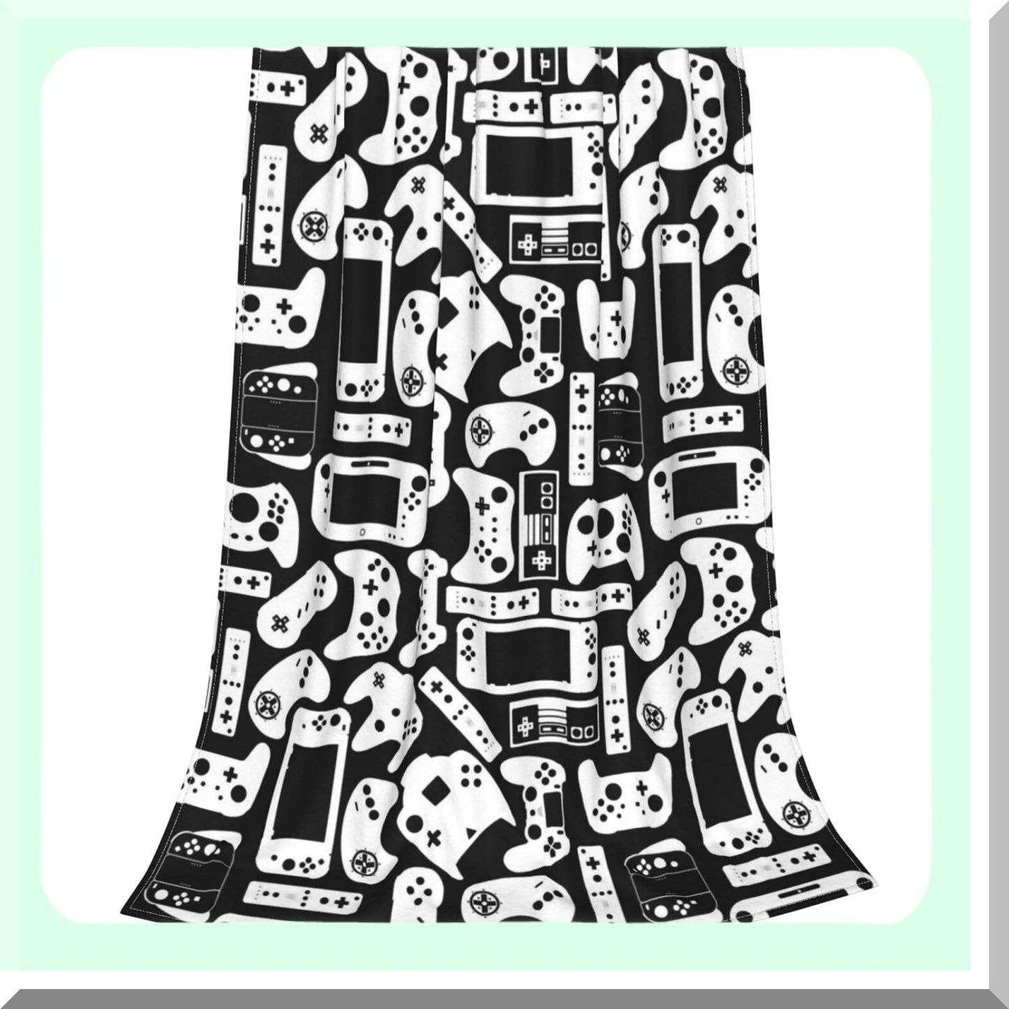 GameMaster Cozy Flannel Gaming Blanket - Soft Microfiber, Lightweight, Fluffy Fleece for Teens, Boys, Adults - Perfect for Sofa, Office, or Console Gaming - Black & White 50"x40""
