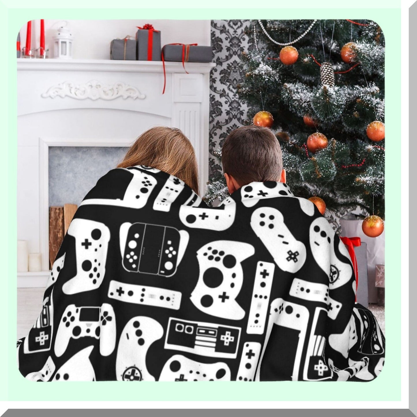 GameMaster Cozy Flannel Gaming Blanket - Soft Microfiber, Lightweight, Fluffy Fleece for Teens, Boys, Adults - Perfect for Sofa, Office, or Console Gaming - Black & White 50"x40""