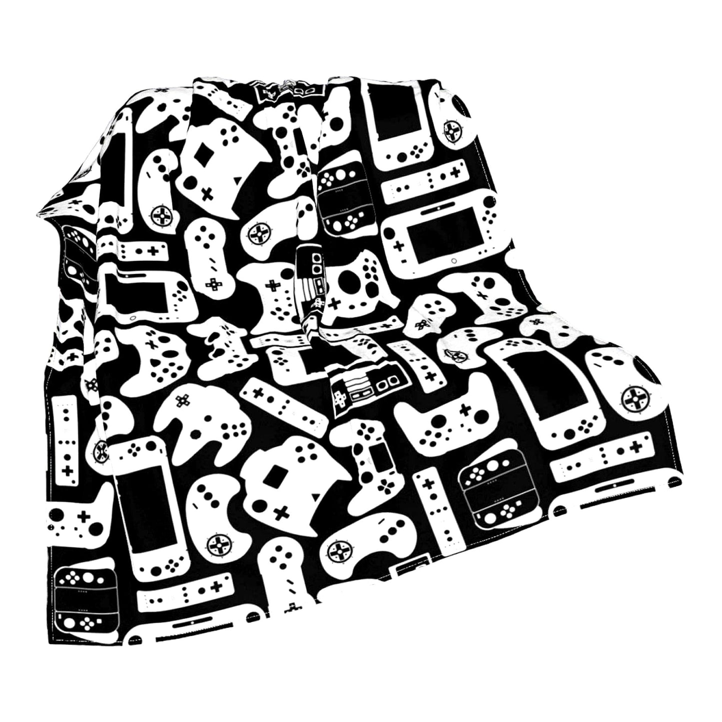 GameMaster Cozy Flannel Gaming Blanket - Soft Microfiber, Lightweight, Fluffy Fleece for Teens, Boys, Adults - Perfect for Sofa, Office, or Console Gaming - Black & White 50"x40""