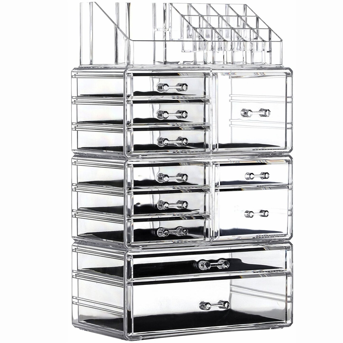 Large Clear Makeup Organizer with 11 Drawers Set of 4