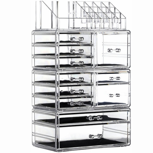 Large Clear Makeup Organizer with 11 Drawers Set of 4