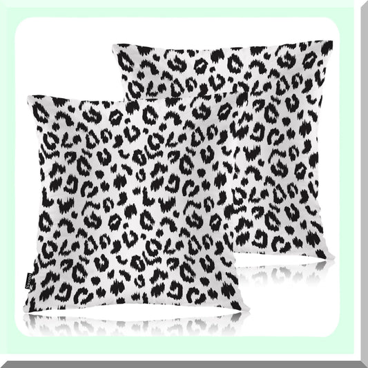 Wildlife Leopard Decor Pillow Covers - Pack of 2 Square Cushion Cases for Couch Sofa - Farmhouse Decoration 18 X 18 Inches - Black Spots Throw Pillowcases