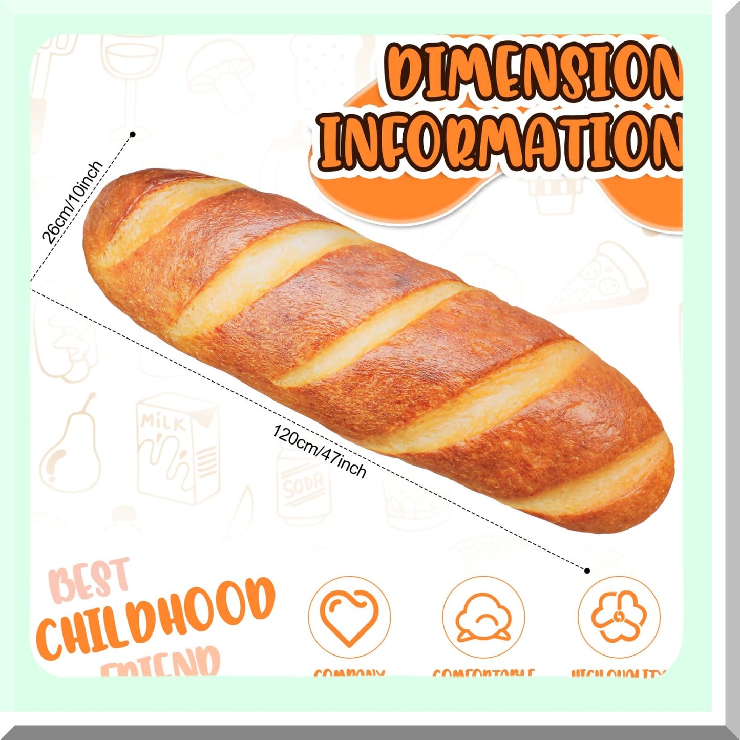 Giant Loaf Bread Pillow - 3D Simulation Funny Body Cushion for Sleeping, Soft Decor Butter Toast Food Shape, 47.24 Inches - Unique Gift Idea