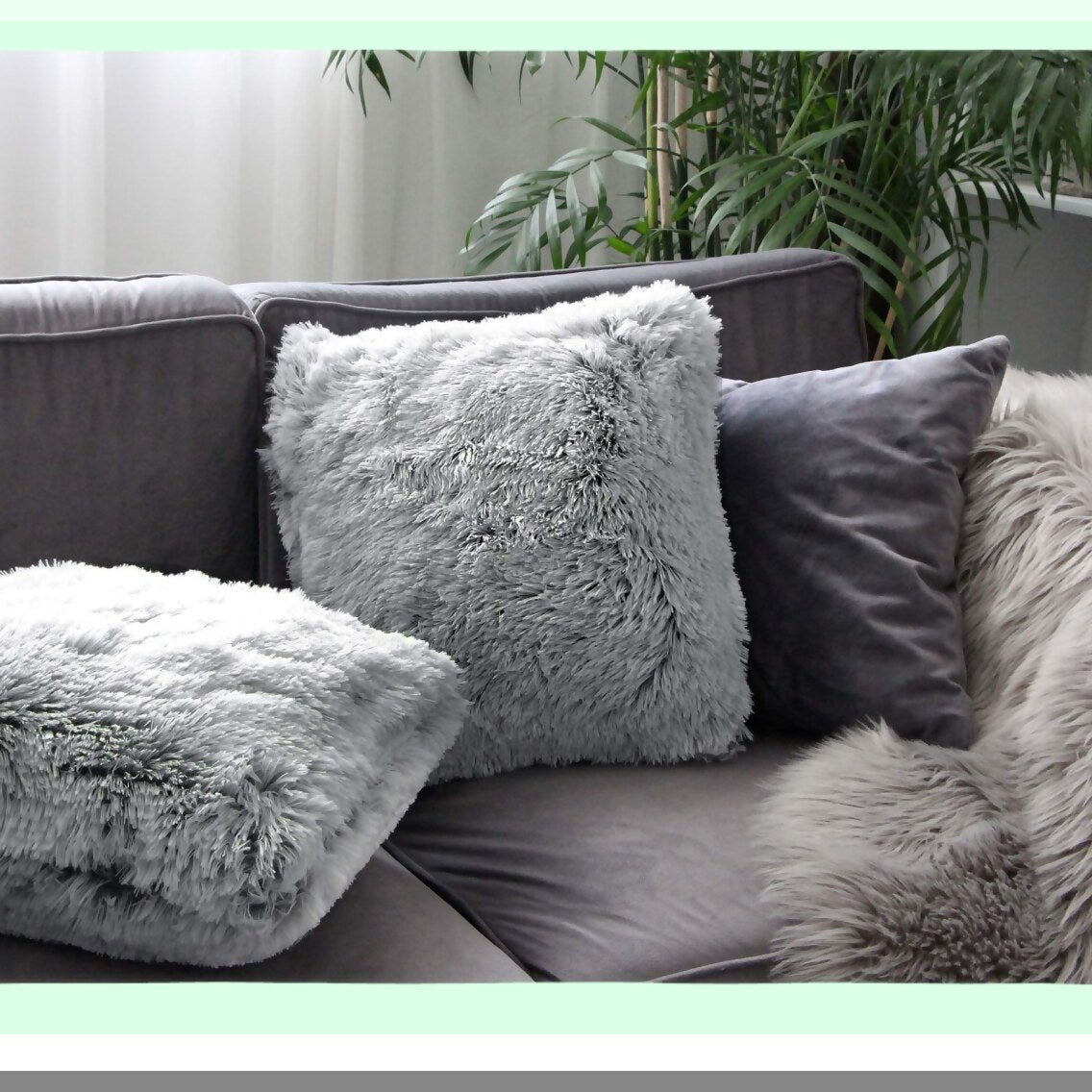 Luxury Gray Ombre Fluffy Throw Pillow Covers - Set of 2 | Super Soft Cushion Cases for Sofa or Bed | Double Sided Decorative Home Decor - 18x18 Inch