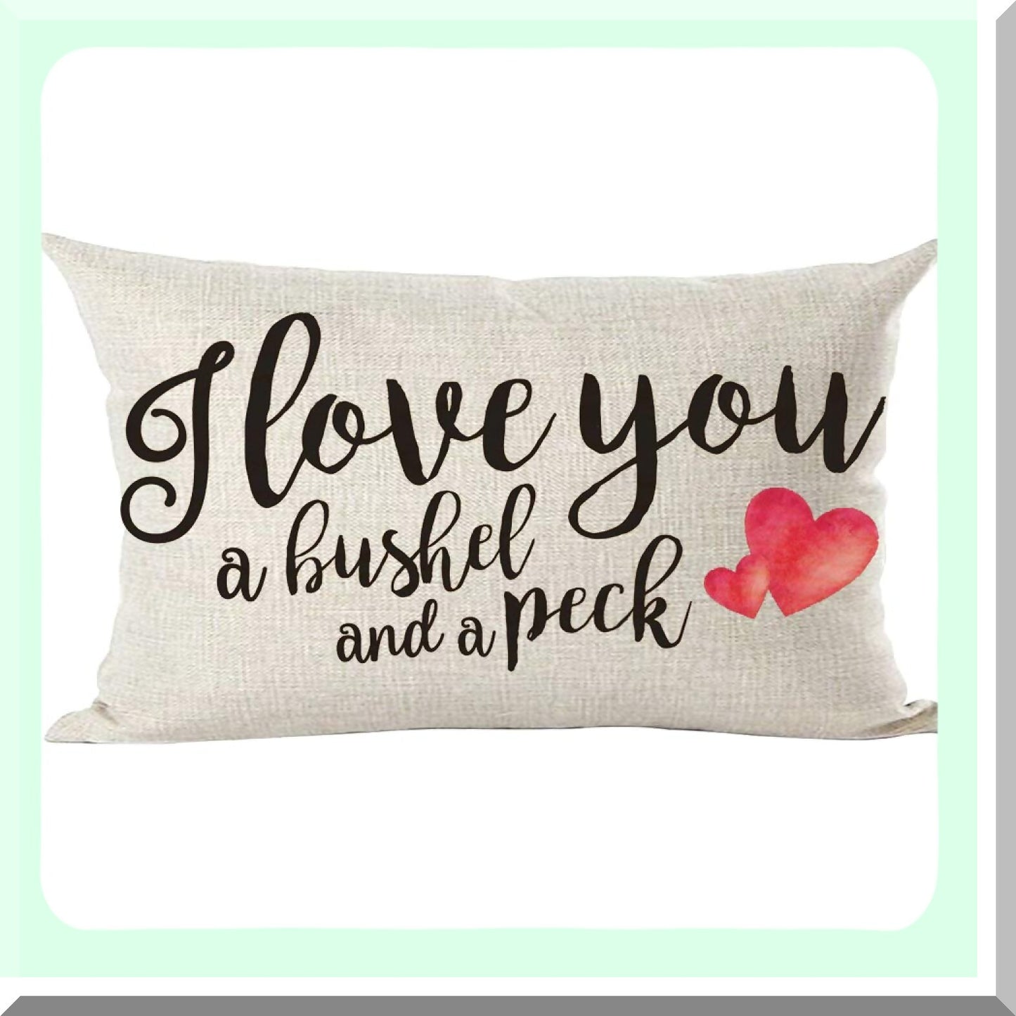 Love Quote Decorative Lumbar Pillow Cover - Black Word Art "I Love You A Bushel and A Peck" - Home Living Room Bed Sofa Car Cotton Linen - 12 x 20 Inches