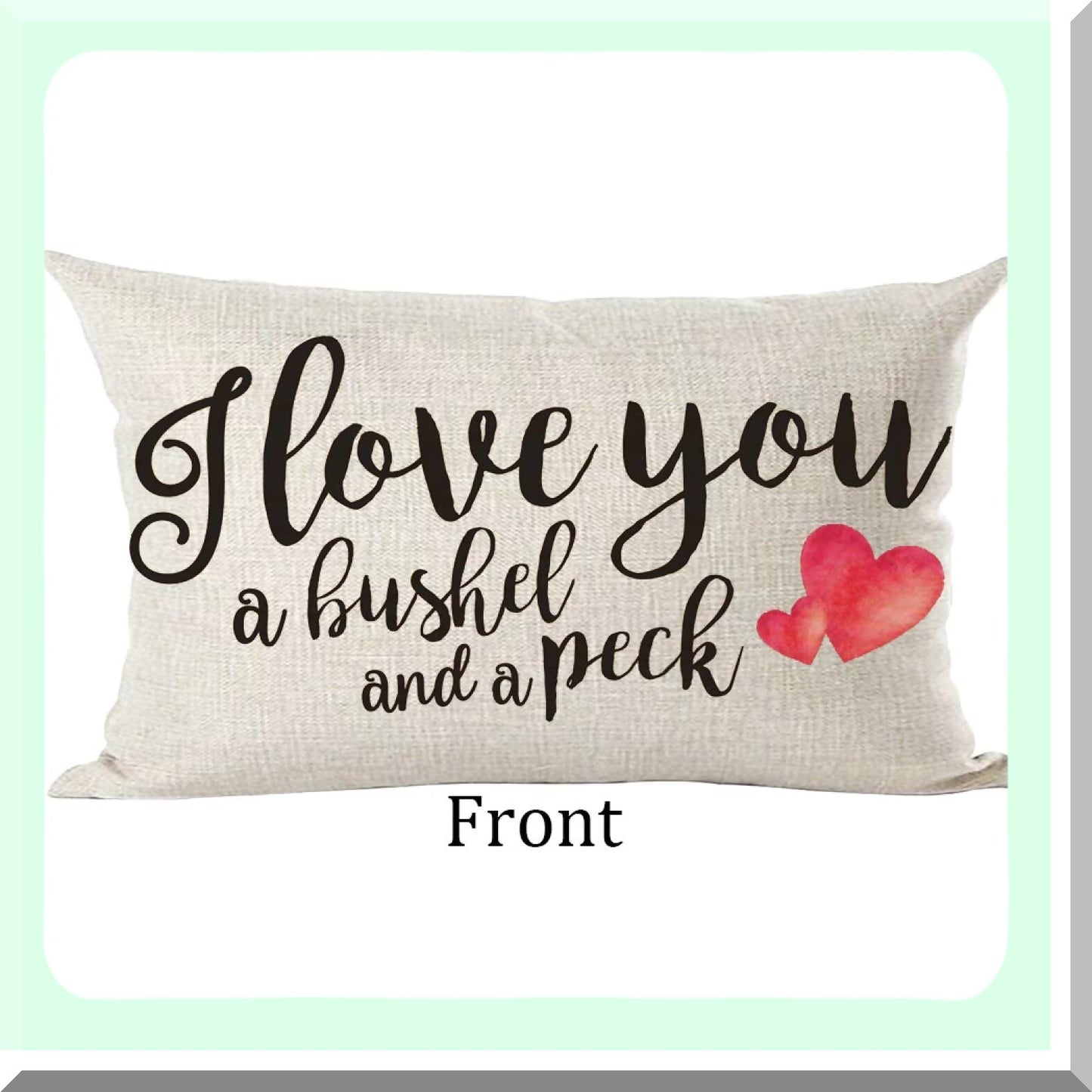 Love Quote Decorative Lumbar Pillow Cover - Black Word Art "I Love You A Bushel and A Peck" - Home Living Room Bed Sofa Car Cotton Linen - 12 x 20 Inches
