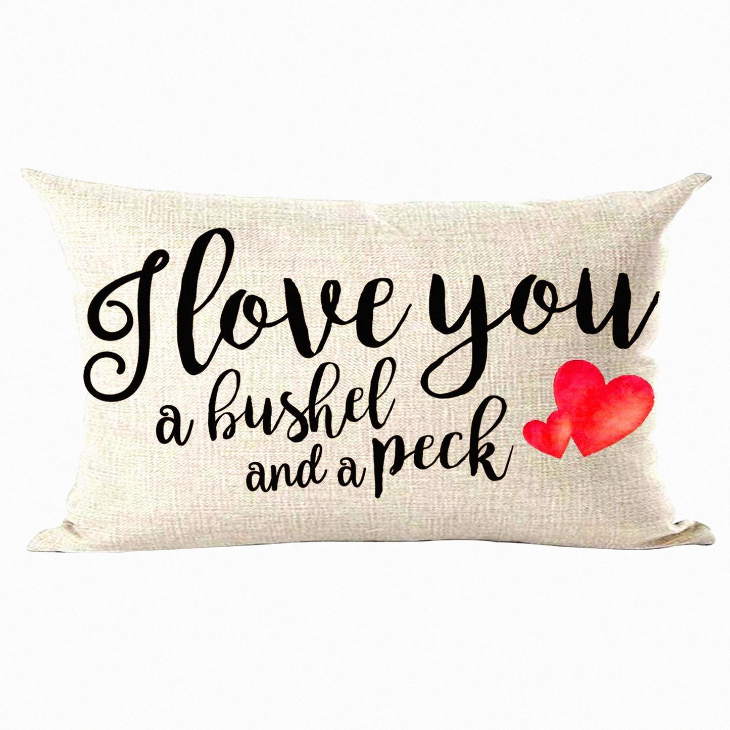 Love Quote Decorative Lumbar Pillow Cover - Black Word Art "I Love You A Bushel and A Peck" - Home Living Room Bed Sofa Car Cotton Linen - 12 x 20 Inches