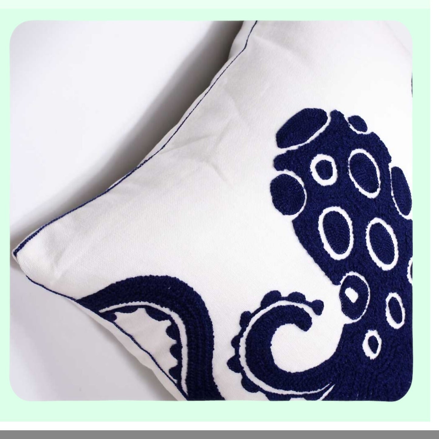 Nautical Octopus Embroidered Pillow Cover - 18 Inch Square Decorative Canvas for Navy Style Decor - Coastal Sea Theme Cushion Case