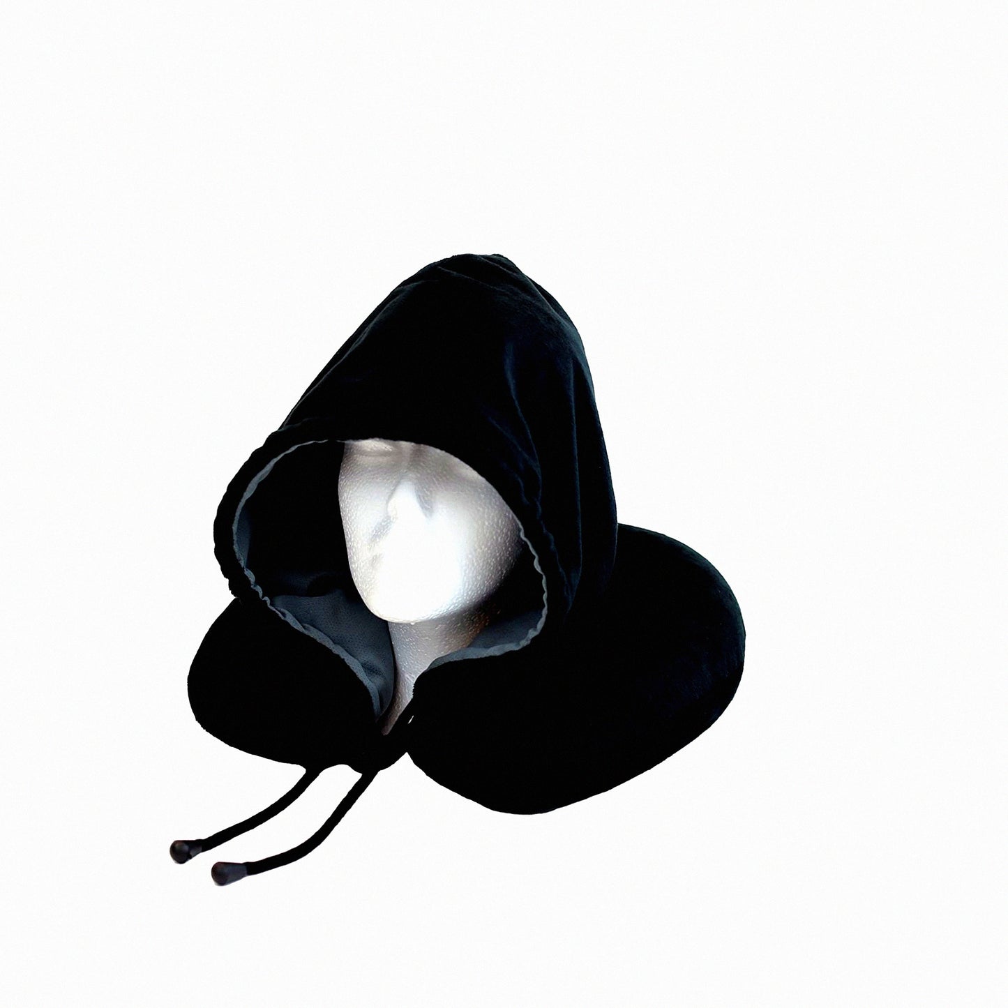 TravelComfort FiberFill Neck Pillow - Black Charcoal - Plane & Car Essential - Compact & Cozy - Supportive Hoodie Design - Relax & Rest On-The-Go