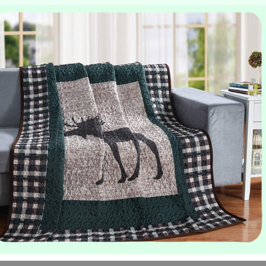 Rustic Mountain Lodge Plaid Quilt Throw - Cozy Cabin Style Bedding