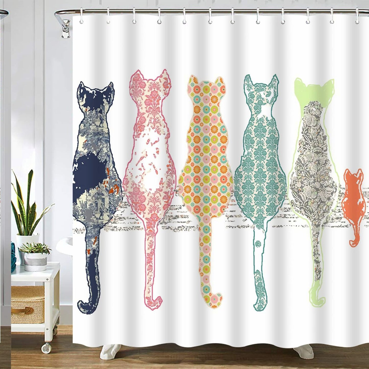 Colorful Cat Back Shower Curtain, Polyester Fabric