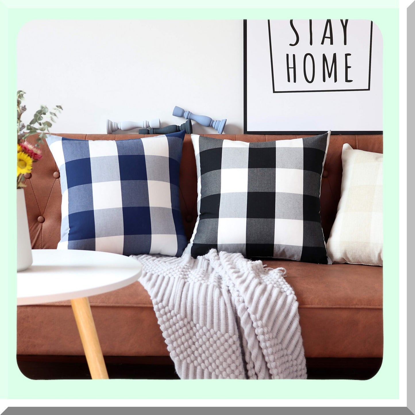 Navy Blue Buffalo Check Plaid Outdoor Pillow Covers - Farmhouse Decorative Throw Pillows 18x18 for Couch Sofa Bed - Set of 2