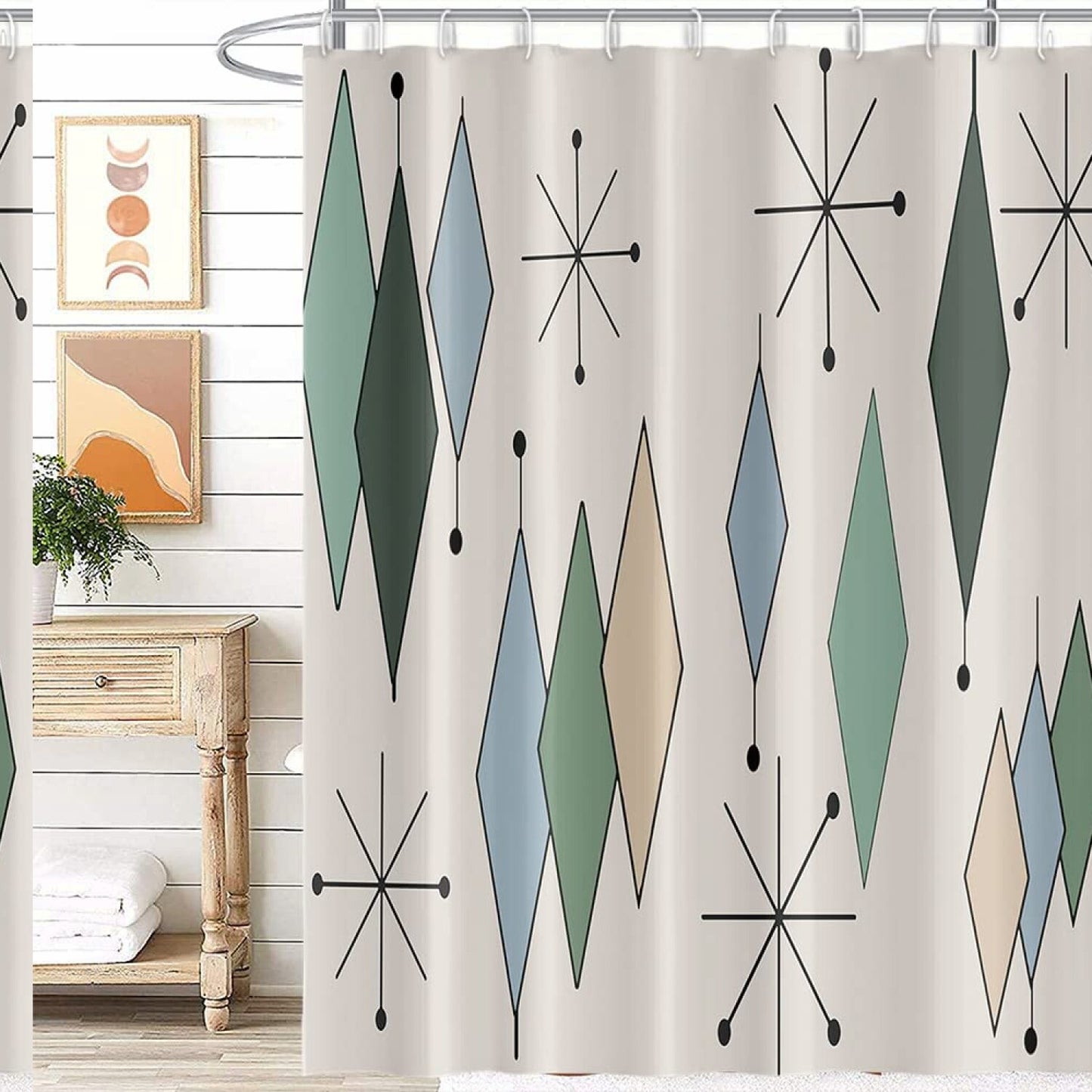 Mid Century Geometric Diamond Shower Curtain 72x72 Inches