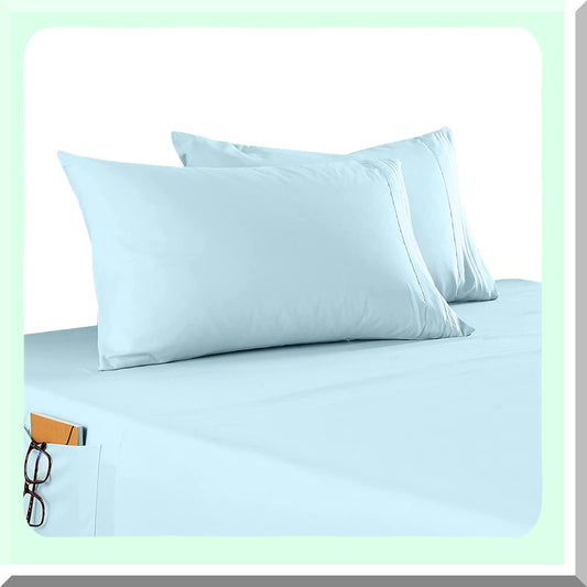 AquaLux Deep Pocket Smart Sheet Set - 1500 Thread Count Microfiber - Wrinkle & Fade Resistant - Side Storage Pockets - Silky Soft Queen Size