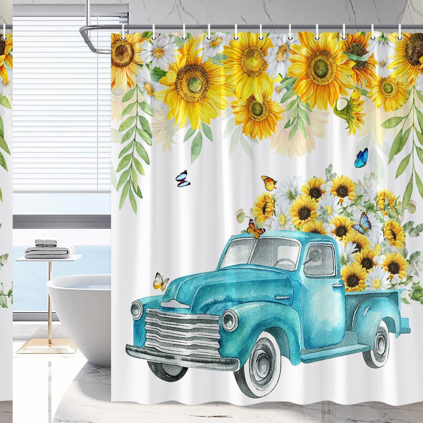 Spring Truck Shower Curtain 70x70 in with Hooks