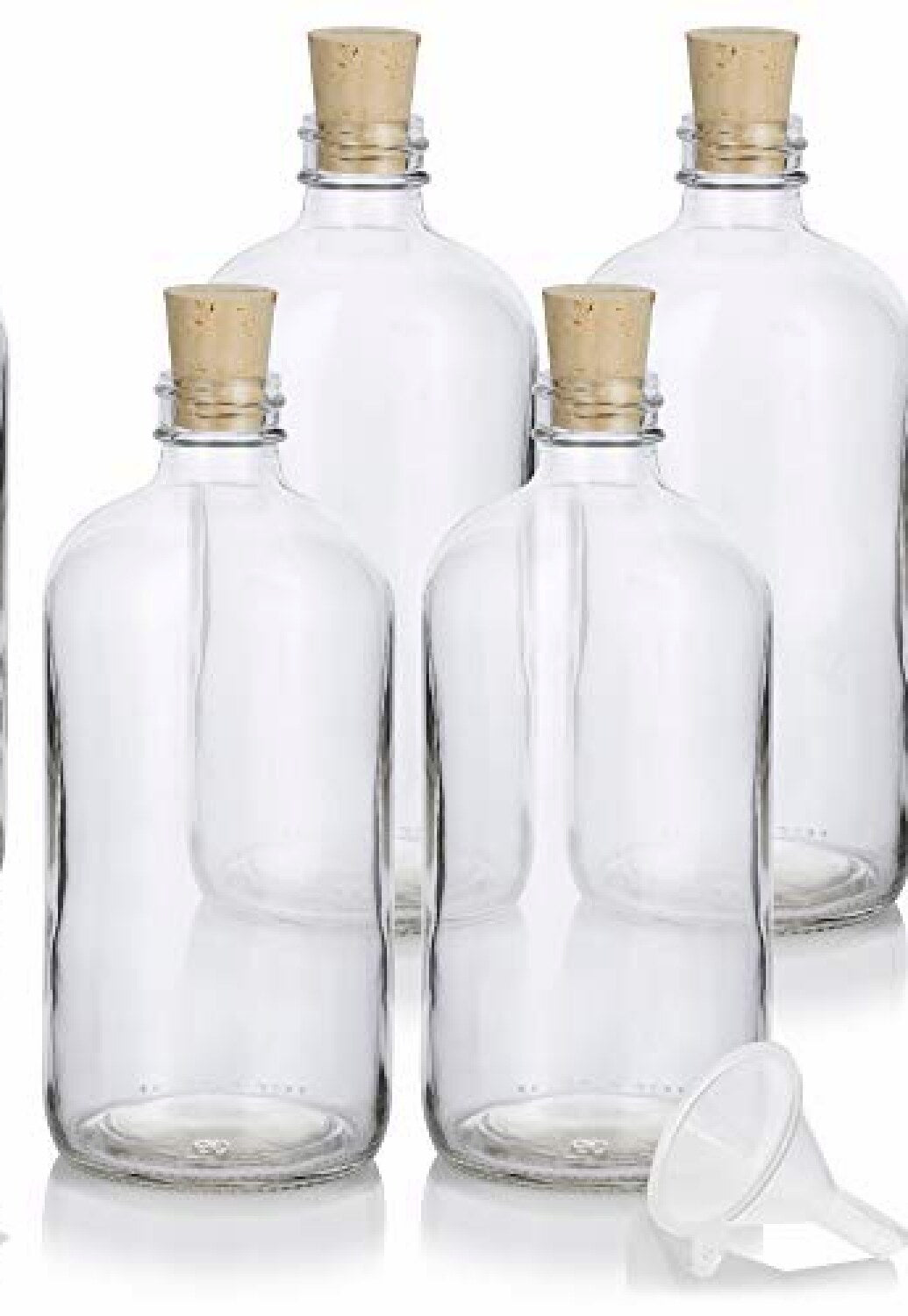 16 oz Clear Boston Round Bottles with Cork Stoppers (4 Pack)