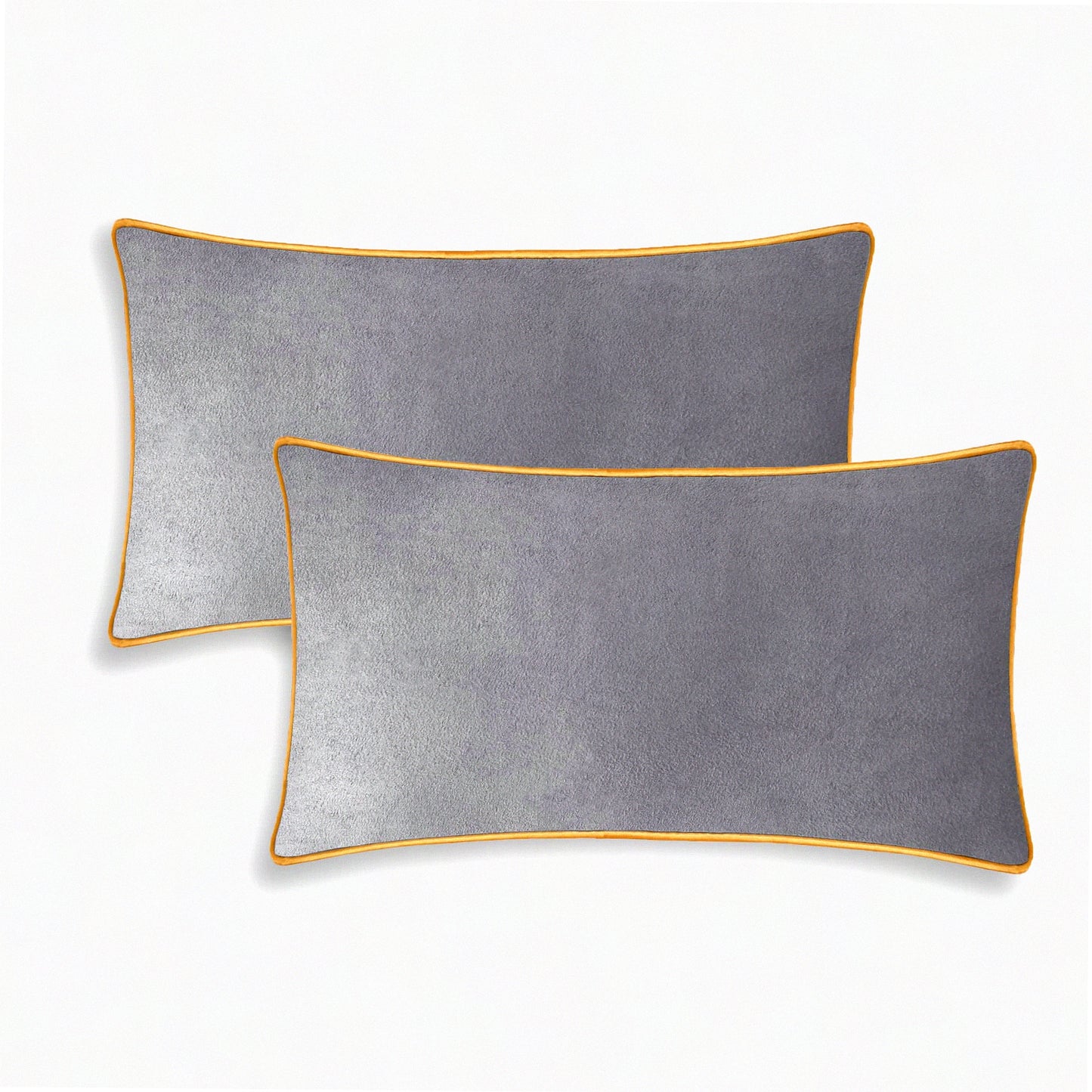 Luxury Suede Accent Pillow Covers - Set of 2 | Soft Gold Piping Edge | Farmhouse Decor Cushion Cases for Couch, Bed, Sofa | 12x20 Inches | Silver Gray