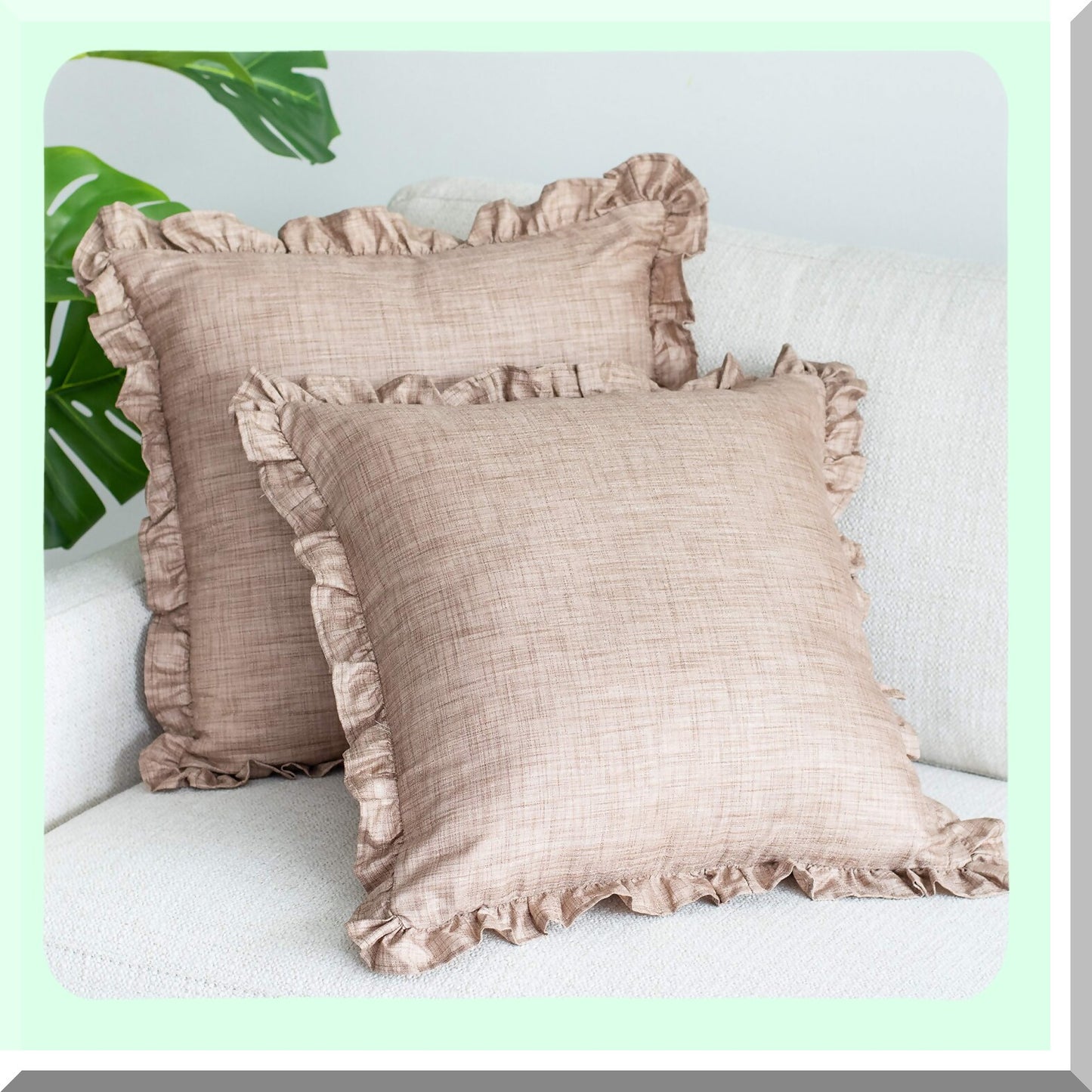 Euro Frills Decorative Cushion Covers - Pack of 2 | Oatmeal Throw Pillow Cover for Couch, Sofa, Bedroom, Living Room - 26x26 inch Washable Sham