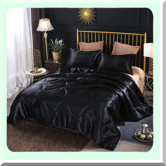 Luxury Silky Soft Microfiber Comforter Set - Black, Lightweight Bedding Quilt, Super Soft, 102x88 inches, Cozy Bedspread, Premium Quality