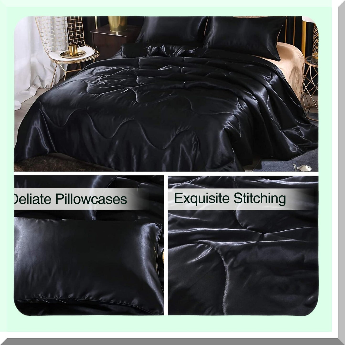 Luxury Silky Soft Microfiber Comforter Set - Black, Lightweight Bedding Quilt, Super Soft, 102x88 inches, Cozy Bedspread, Premium Quality