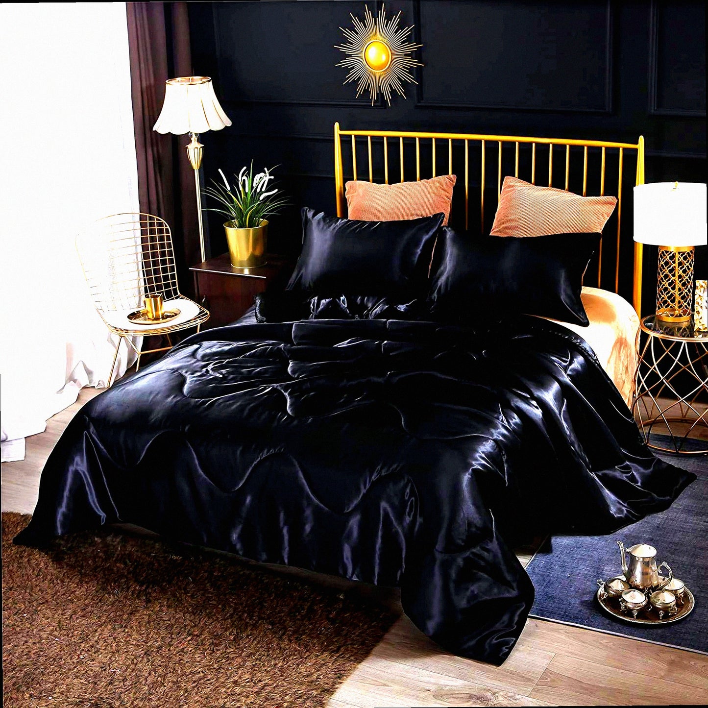 Luxury Silky Soft Microfiber Comforter Set - Black, Lightweight Bedding Quilt, Super Soft, 102x88 inches, Cozy Bedspread, Premium Quality