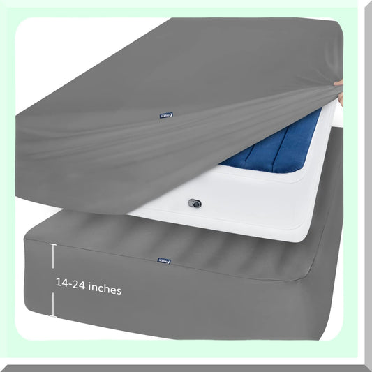 UltraSoft Deep Pocket Queen Fitted Sheets 2 Pack - Pillow Top Mattress - Grey - 24 Inch - Air Mattress Compatible - Bedding Set