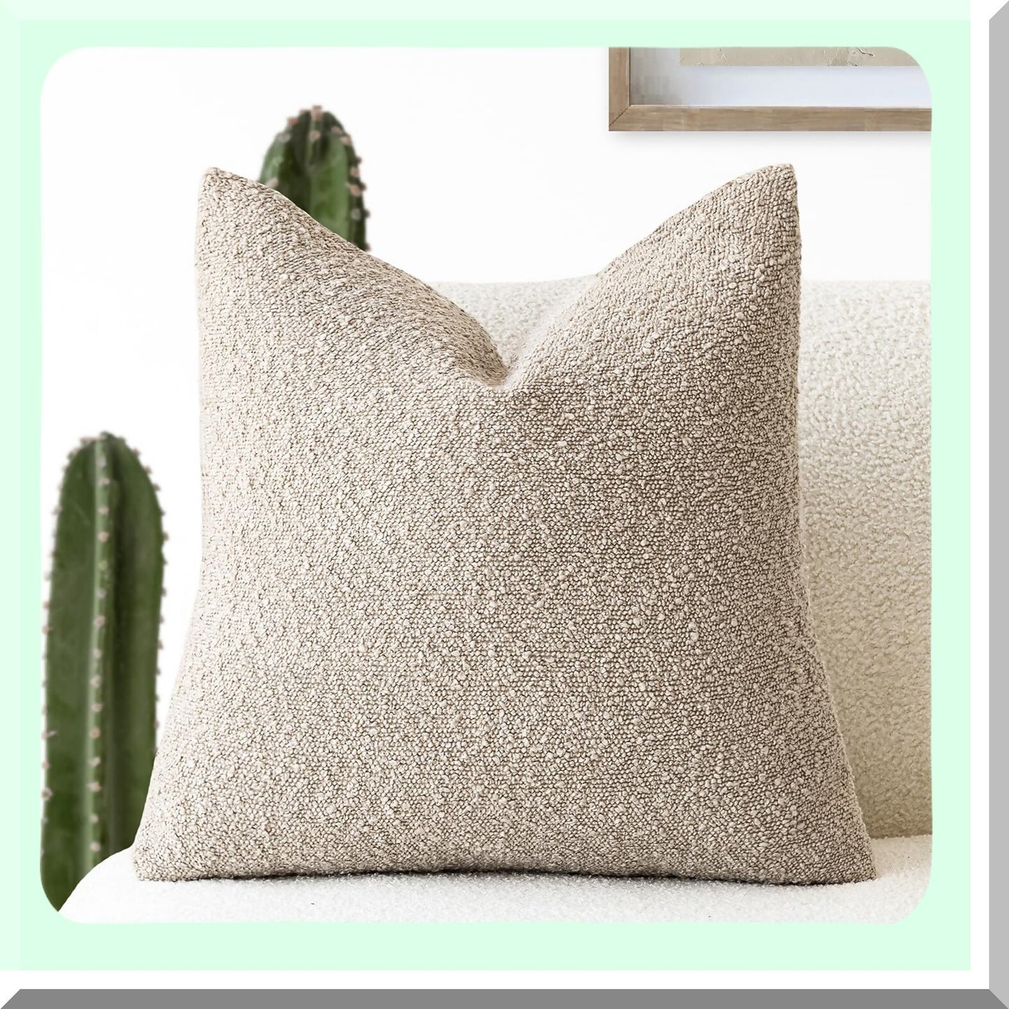 Cozy Boucle Accent Pillow Covers - Soft Textured Solid Cushion Cases for Living Room Decor - Beige Oatmeal Sofa Throw Pillowcases 18x18"