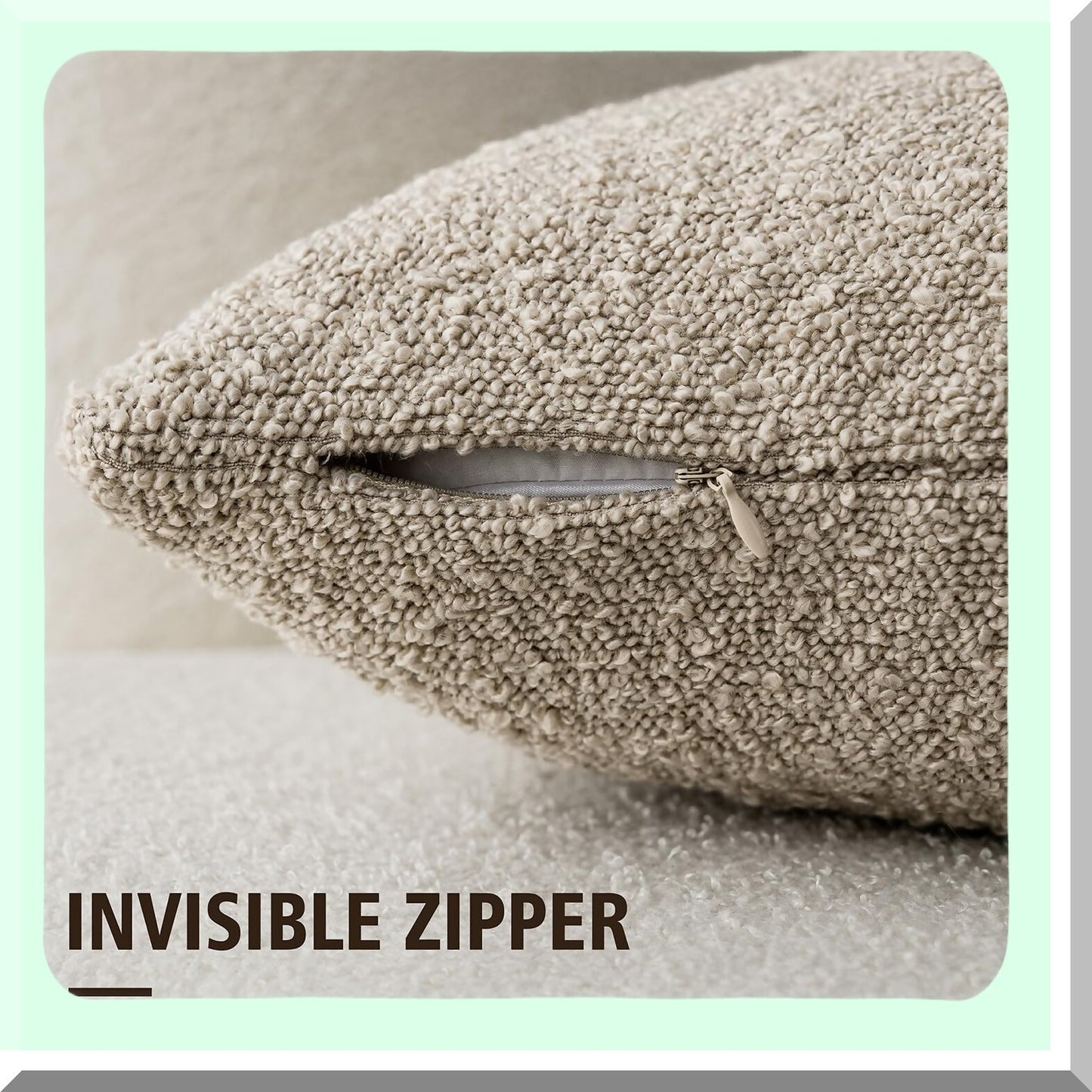 Cozy Boucle Accent Pillow Covers - Soft Textured Solid Cushion Cases for Living Room Decor - Beige Oatmeal Sofa Throw Pillowcases 18x18"