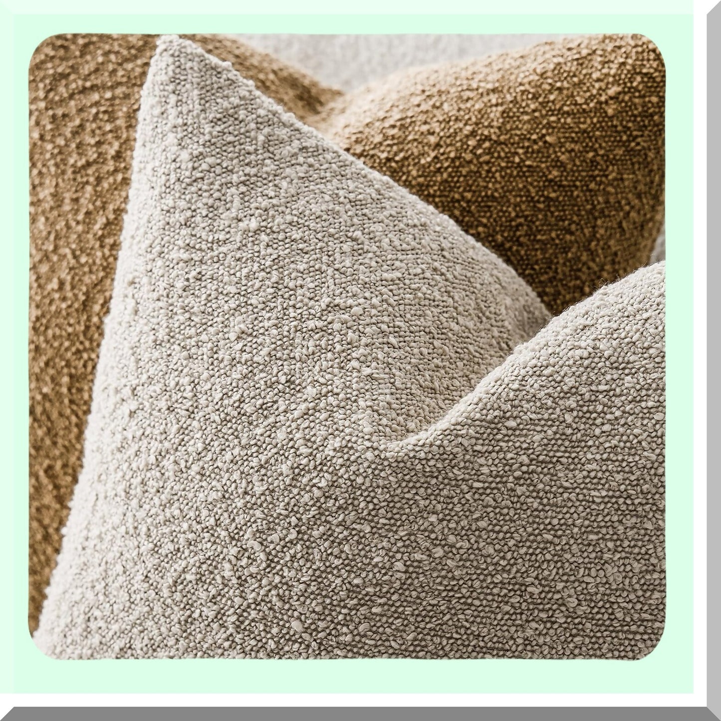 Cozy Boucle Accent Pillow Covers - Soft Textured Solid Cushion Cases for Living Room Decor - Beige Oatmeal Sofa Throw Pillowcases 18x18"