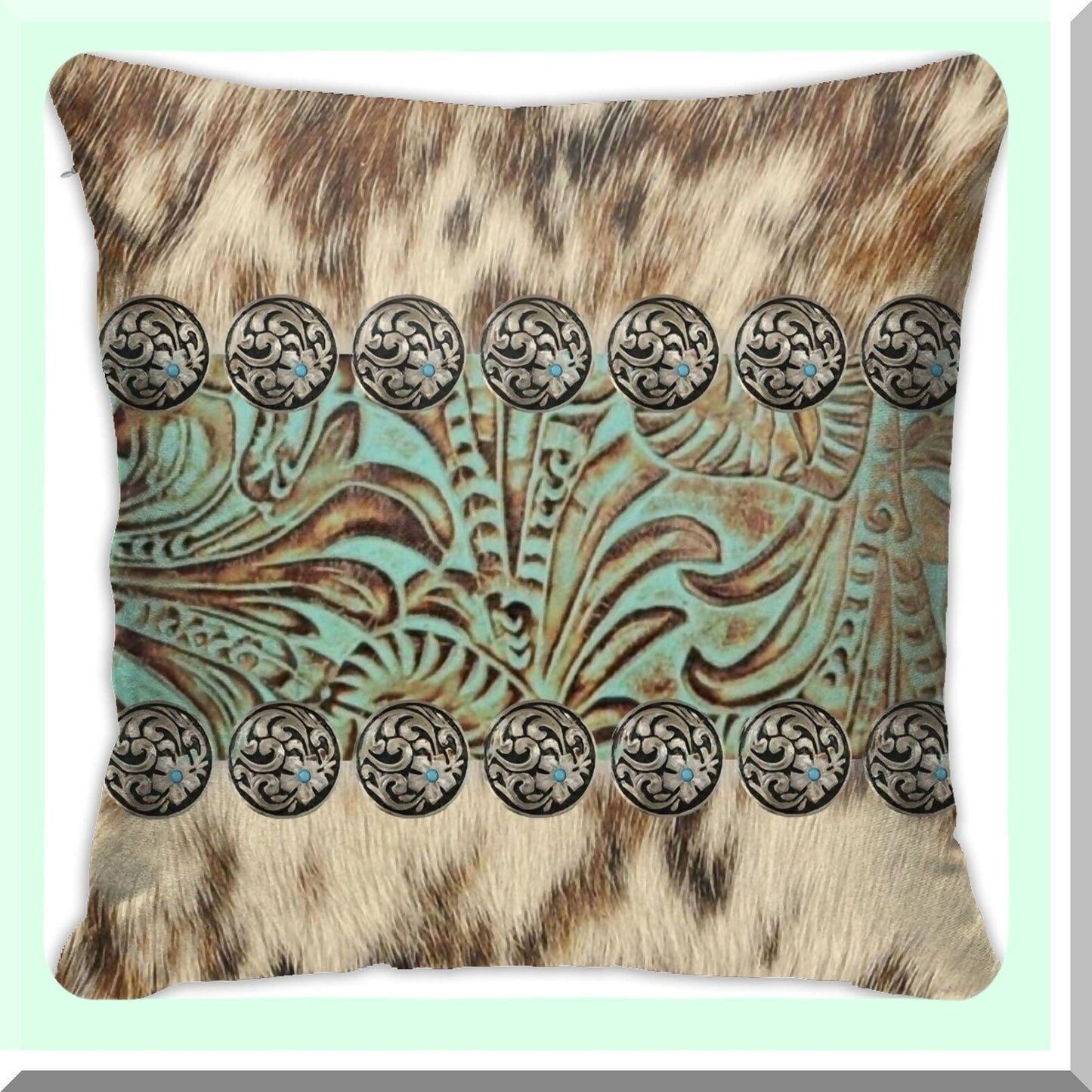 Country Western Turquoise Teal Pillowcase - Decorative 18x18 Inch Square Cushion Cover for Home Decor, Sofa, Living Room, Bed, Car - Cowboy Brown Beige Fashion Pattern Throw Pillow Cover